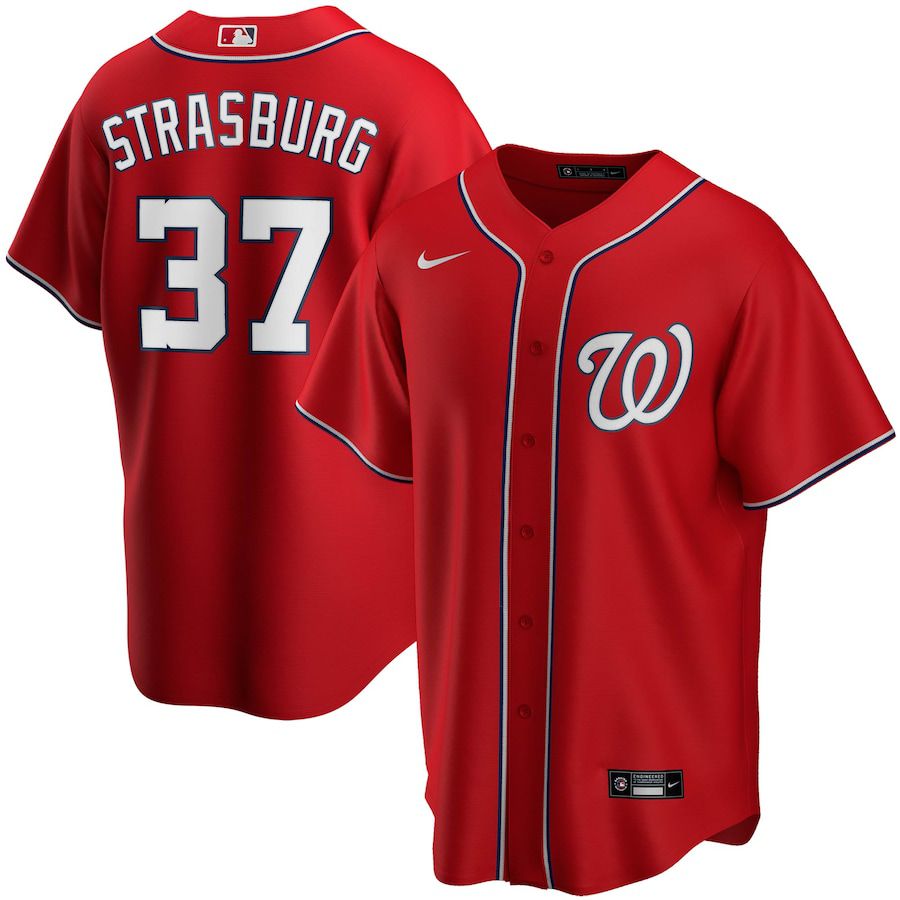 Mens Washington Nationals #37 Stephen Strasburg Nike Red Alternate Replica Player Name MLB Jerseys